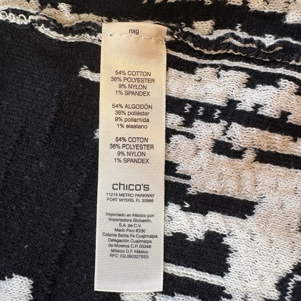 Chico's Black White Patterned Knit Cardigan Open Front Size 2 Large Cozy Winter - Picture 6 of 7